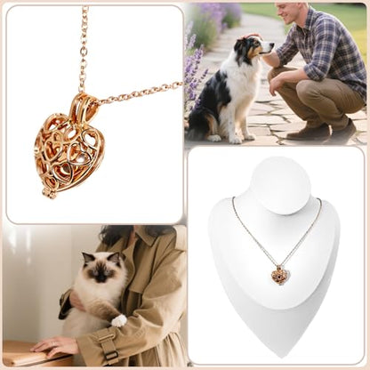 Paw Print Heart Pet Ashes Memorial Necklace with Mini Inner Box-B-Rose Gold | Pet Cremation Jewelry for Ashes, Cremation Urn Jewelry to Hold Dog & Cat Ashes Pendant with Box Filling Tools - color: B-Rose Gold