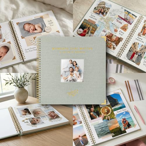 Beautiful Linen Scrapbook Photo Album 10"x10" - 40-Page Blank Guest Book | Perfect to Preserve Special Memories of Family, Weddings, Birthdays and Baby Showers - Timeless Keepsake for Every Home - color: Sage