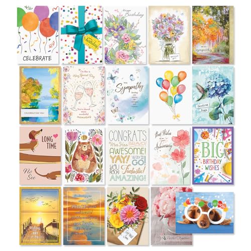 Current Favorites Assorted Cards with Envelopes All Occasion - 20 Pack, Large 5" x 7" Cards with Sentiments, Variety of Get Well, Sympathy, Birthday, Anniversary & Thinking of You - color: Favorites