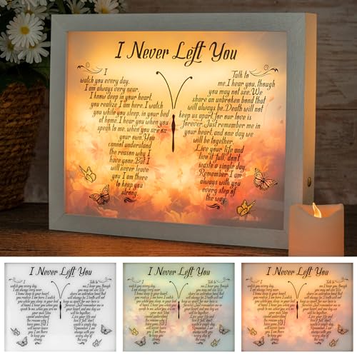 Sympathy Gift LED Memorial Shadow Box Memorial Gifts for Loss of Loved One Mother Mom Dad Father, Bereavement Gifts Condolences Gifts in Memory of Loved One Gifts - size: I Never Left You White