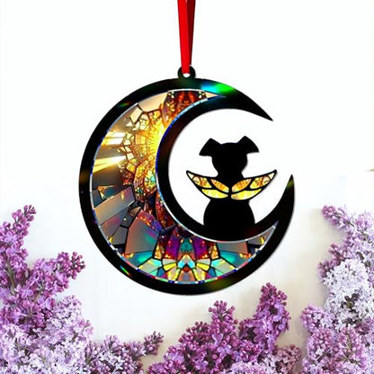 Dog Memorial Suncatcher – DIY Dog Angel Memorial Acrylic and Wood Ornament – Personalized Pet Loss Window Hanging – Sympathy Gift for Pet Lovers, Loss of Remembrance Gift, Wings on Moon