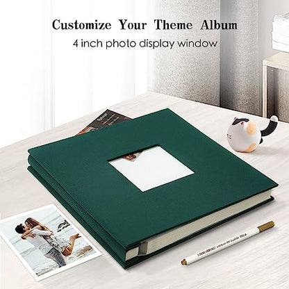 Spbapr Large Photo Album Self Adhesive 60 Pages Linen cover DIY Magnetic Scrapbook album with A Metal Pen Hold 3x5 4x6 5x7 6x8 8x10 Pictures - color: Dark Green, size: 11''x10.6''60pages