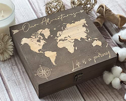 Our Adventures Wooden Keepsake Box, 8.5x8x2.5 in, Dark Walnut - color: Dark Walnut Our Adventure