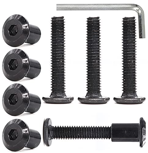 cSeao 10-Pack M6 x 55mm Black Allen Bolts Joint Connecting Bolts Socket Cap Screws and Rivet Cap Nuts Kit for Furniture Chairs Bed Crib - size: 10-Pack M6 x 55mm