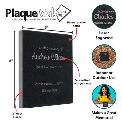 Customizable In Loving Memory Granite Garden Stone (6 x 6 x .4") | Laser Engraved, Indoor & Outdoor Use, Personalized Text, Black Granite, Memorial Plaque - size: 6 x 6 x 0.4"