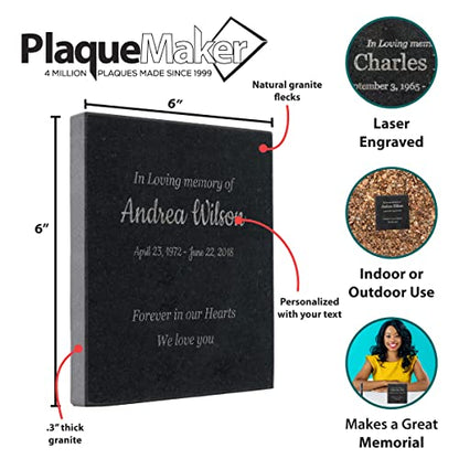 Customizable In Loving Memory Granite Garden Stone (6 x 6 x .4") | Laser Engraved, Indoor & Outdoor Use, Personalized Text, Black Granite, Memorial Plaque - size: 6 x 6 x 0.4"