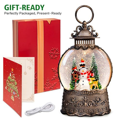 Christmas Snow Globes Lantern with Music, Snowman Snow Globes with Swirling Glitter Effects, USB/Battery Powered with 6-Hour Timer, Christmas Decorations - color: Snowman