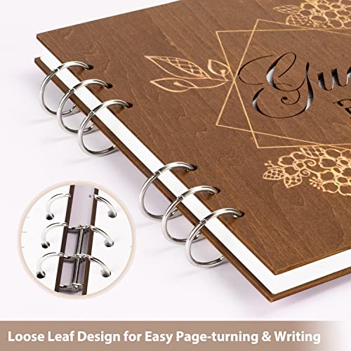 Creawoo Wooden Wedding Guest Book Reception Sign in Photo Album with Table Sign, Pen & Holder, Hardcover Memory Registry Guestbook with 90 White Pages for Baby Shower, Birthday, Bridal Shower, Wedding - size: 8.5"