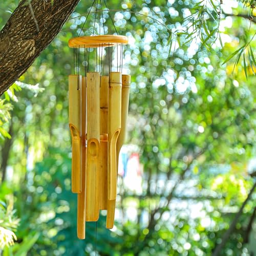 Bamboo Wind Chime for Outside, Wooden Wind Chimes Garden Memorial Gifts - size: 38" Plain