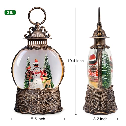 Christmas Snow Globes Lantern with Music, Snowman Snow Globes with Swirling Glitter Effects, USB/Battery Powered with 6-Hour Timer, Christmas Decorations - color: Snowman