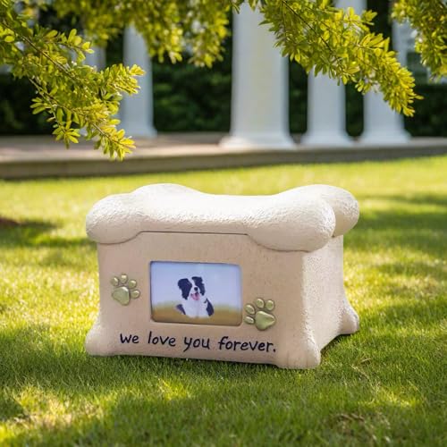 Resin Dog Urn for Ashes - Bone Shaped Pet Memorial Box with Photo Frame, Hand-Painted Dog Cremation Urn, Sympathy Gifts for Loss of Beloved Dog, Forever in Our Hearts Keepsake