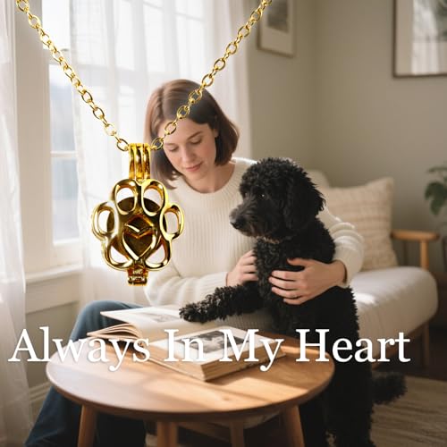 Paw Print Heart Pet Ashes Memorial Necklace with Mini Inner Box-Gold | Pet Cremation Jewelry for Ashes, Cremation Urn Jewelry to Hold Dog & Cat Ashes Pendant with Box Filling Tools - color: Gold