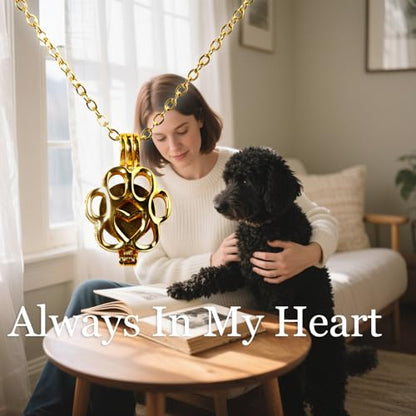 Paw Print Heart Pet Ashes Memorial Necklace with Mini Inner Box-Gold | Pet Cremation Jewelry for Ashes, Cremation Urn Jewelry to Hold Dog & Cat Ashes Pendant with Box Filling Tools - color: Gold