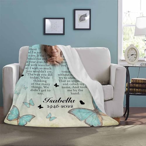 LOSARON Custom Memorial Blanket with Pictures & Name for Loss of Grandma Grandpa Mother Father Husband Wife Dog Custom Sympathy Gift - color: 1 Photo-2