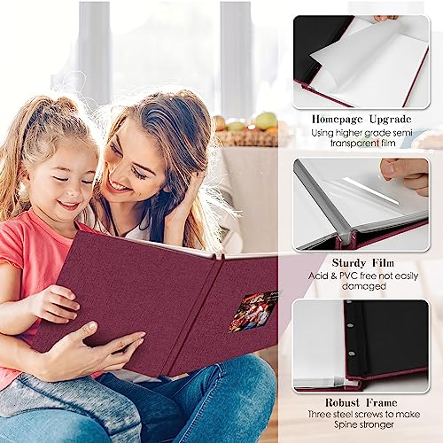 Spbapr Large Photo Album Self Adhesive 3x5 4x6 5x7 8x10 Pictures Magnetic Scrapbook 40 Blank Pages Linen Cover DIY Album with A Metal Pen - color: Purple, size: 11''x10.6''40pages