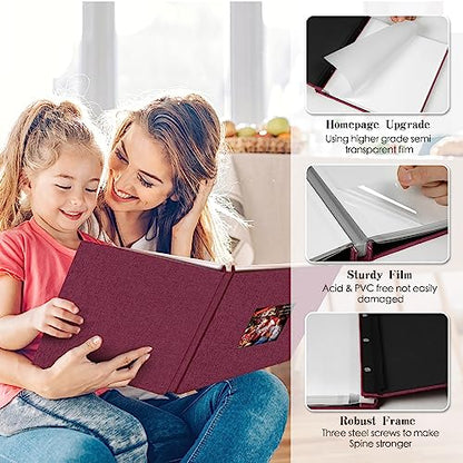 Spbapr Large Photo Album Self Adhesive 3x5 4x6 5x7 8x10 Pictures Magnetic Scrapbook 40 Blank Pages Linen Cover DIY Album with A Metal Pen - color: Purple, size: 11''x10.6''40pages