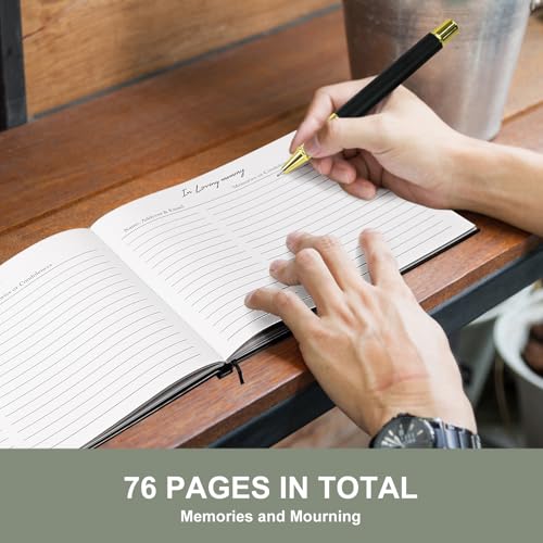 Funeral Guest Book for Memorial Service,with Memory Table Sign & 2 Pens | Celebration of Life Guest Book,Elegant Funeral Book to Sign,Black Handcover Guest Book for 240+ Guests