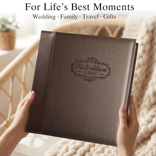 Photo Album Holds 3X5, 4X6, 5X7, 6X8, 8X10 Photos, Leather Cover, Magnetic Self-Stick Page, Hand Made DIY Albums (Dark Brown, Large) - color: Dark Brown, size: Large