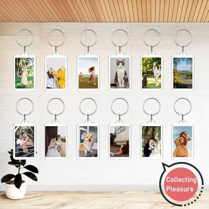 200 Pcs Clear Acrylic Photo Keychain, Transparent Picture Keychain, Blank Photo Insert Keyring, DIY Picture Frame Keyring with Split Ring for Party Gift
