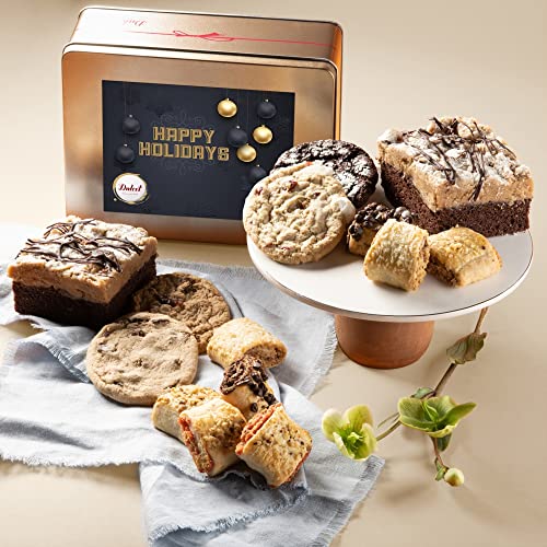 Dulcet Gift Basket Holiday Classic Old Fashioned Gift Tin Box Assorted Gourmet Treats Ideal Christmas Gift Baskets for Men, Women, Family, and, Friends. - color: Holiday
