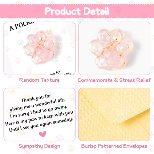 EYxsaxenk Loss of Pet Sympathy Gift - Pink Crystal Mini Paw Pocket Hug with Memorial Card Envelope Remembrance Bereavement Gift for Loss of Dog Cat Sympathy Favor Adult Pet Lover Stress Relief Supply - color: Pink + Thank You Card
