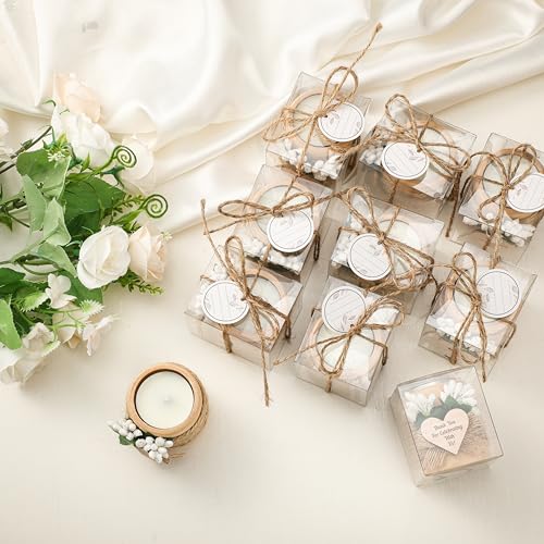 MTLEE 16 Pack Wooden Tealight Candle Holder Kit Guest Gifts, Classic | Guest Gifts for Wedding Baby Shower the First Communion Baptism Housewarming Party, Thank You Candle with Card Box Rope - color: Classic