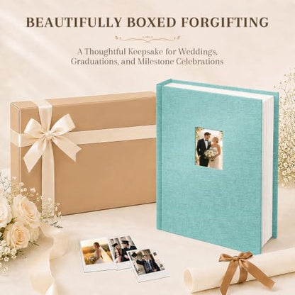 Ruibytree 128 Pockets Instant Mini Photo Album for 2x3 Pictures, Green | Writing Space, Premium Linen Hardcover, Flat-Fit Pockets, Wedding Guest Book for Polaroid 2x3 Photos, Graduation Keepsakes - color: Green