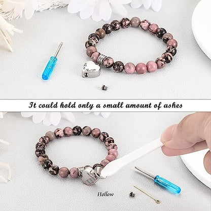 XIUDA Heart Cremation Memorial Urn Bracelet 316L Stainless Steel Keepsake Jewelry Urn Bracelet for Ashes for Women-With Me Always - style: Rhodochrosite