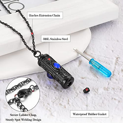 XIUDA Crystal Cremation Urn Necklace for Ashes Keepsake Stainless Steel Memorial Pendant with Flower - color: Bule