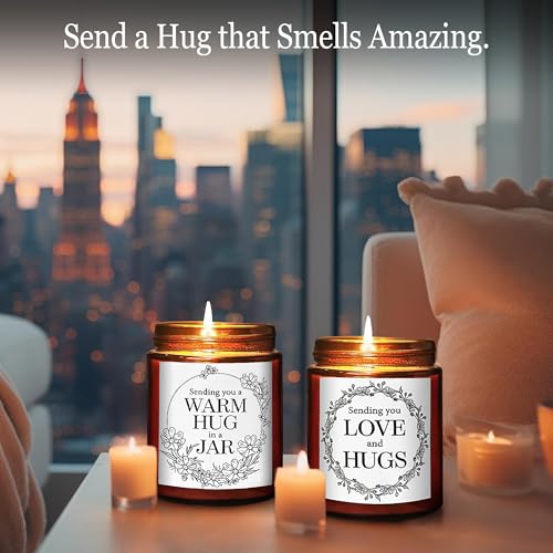 Sending You a Big Hug Candle - Get Well, Thinking of You, Aromatherapy Gifts for Stress Relief Relaxation -Gifts for Women Men Friends Son - Natural Soy Wax - Mahogany Teakwood Scented Candle - color: Big hug