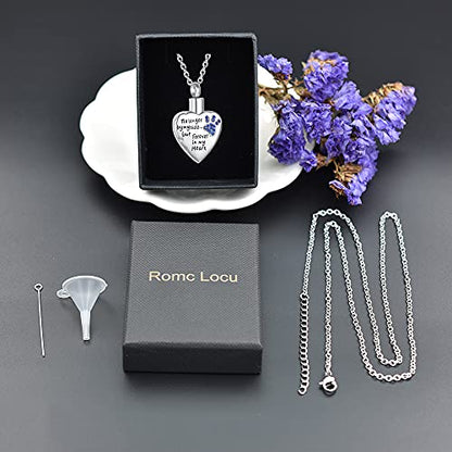 Fashion Pet Cremation Jewelry Stainess Steel Heart Keepsake Ashes Necklace Dog Cat Paw Memorial Urn Pendant - color: Dark Blue