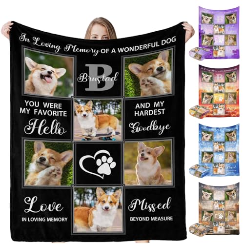 LOSARON Personalized Pet Memorial Blanket, Custom Sympathy Blankets Throws for Loss of Mother Father Grandma Grandpa Wife Husband Dog Grave Blankets for Cemetery Bereavement Gifts - color: 6 Photo Collage-4