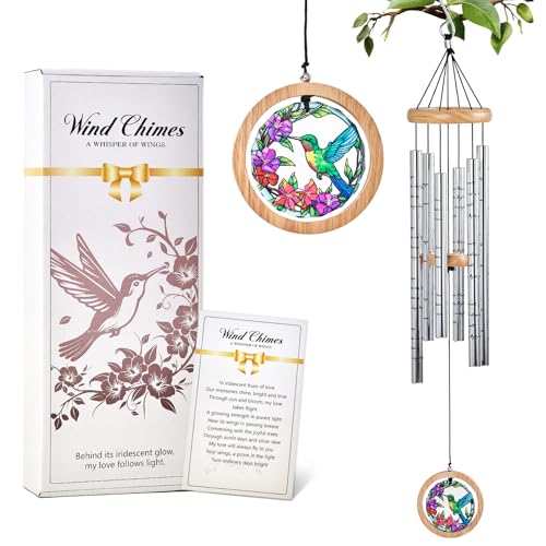 Sympathy Wind Chimes for Outside 34" Hummingbird Memorial Wind Chime Outdoor for Garden Porch Decor Hummingbird Memorial Sympathy Gift for Loss of Loved One Mom Dad Grandpa Grandma Friends - color: Hummingbird