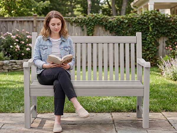2-Person Outdoor Bench with 700 Lbs Weight Capacity, Grey | Poly Lumber Weatherproof Garden Bench Seating for Porch, Balcony and Park, All-Weather Patio Bench Furniture - color: Grey