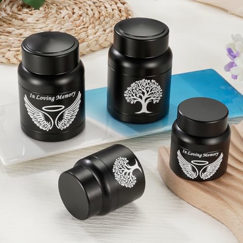 SOITIS Cremation Urn - 2.36 Inch Small Urn for Human Ashes - Elegant Black Aluminum Memorial Keepsake with White Wings Design - Funeral Urn for Ashes, Memorial Keepsake Holder - size: Small