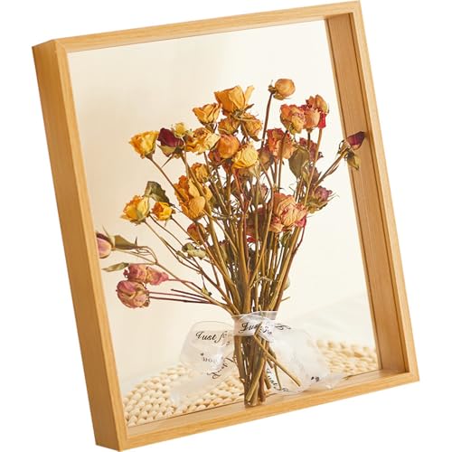 XIYUAN Wooden Dried Flower Photo Frame Dried Flower Display Stand Decorative Floating Photo Frame Clear Double-sided Dried Flower Display Desktop Souvenir Photo Herbarium Photo Frame（Wood Color ） - style: Natural Wood Color 8x10"