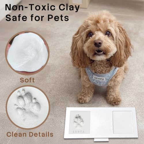 Paw Print Kit Keepsake for Dogs Cats,Clay Ink Pawprints Frame-Wood | 2 Large Clean Touch Ink Pads,Non-Toxic Reusable Soft Clay,Detailed Instructions,Dog Nose Print,Pet Lover Gifts - color: Wood
