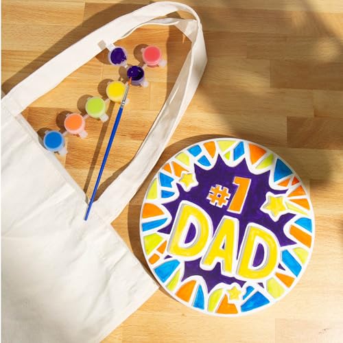 Creative Roots Paint Your Own Stepping Stone Kit, #1 Dad | DIY Garden Stepping Stone Activity, Arts and Crafts Project for Kids, Includes Pre-Cast Ceramic and Paints - style: #1 Dad