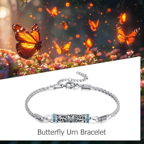 Urn Bracelet For Ashes 925 Sterling Silver Abalone Shell Cremation Keepsake Pendant Locket Bracelet For Women Men - style: Turquoise Butterfly Urn