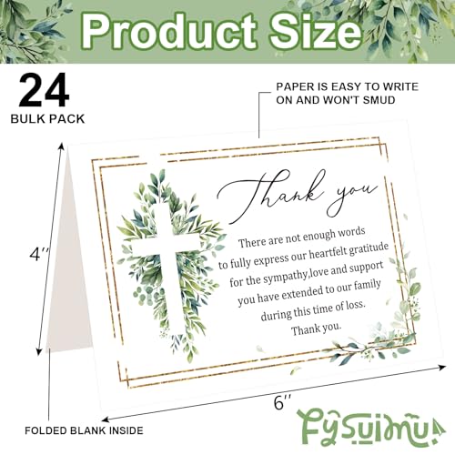 FYSUIMU 24 Pcs Funeral Thank You Cards with Envelopes & Stickers 4×6 Inch Watercolor Eucalyptus Leaves Sympathy Bereavement Card for Memorial Service Family Friends Loved Ones Celebration of Life
