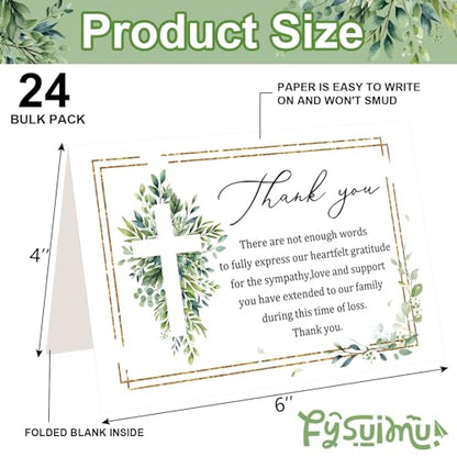 FYSUIMU 24 Pcs Funeral Thank You Cards with Envelopes & Stickers 4×6 Inch Watercolor Eucalyptus Leaves Sympathy Bereavement Card for Memorial Service Family Friends Loved Ones Celebration of Life