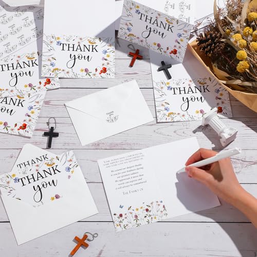 Fumete 50 Set Funeral Thank You Cards, Wildflowers | with Envelopes and Sticker Thank You Sympathy Card with Message Bereavement for Funeral Family Loved Ones Celebration of Life - style: Wildflowers