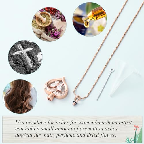 Imrsanl Butterfly Heart Pendant Cremation Urn Necklace for Women - color: Rose Gold-White