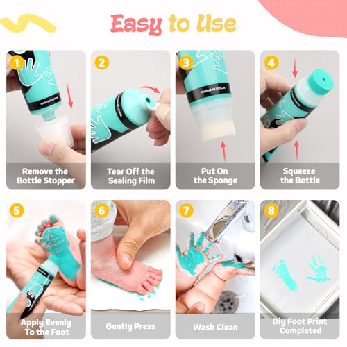 Nabance 2.54 fl oz Mint Green Baby Hand and Footprint Friendly Paint, Dog Cat Paw Print Safe Paint, Non-Toxic Acid-Free, Safe Gentle for Home School Christmas New Year DIY Keepsake Stamp - color: Mint Green
