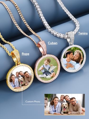 YIMERAIRE Customized Picture Necklace Personalized Circle Chain - color: 01 Circle Pendant(Gold)+Rope Chain 0171