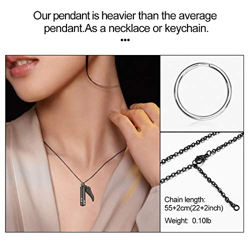 abooxiu Cylinder Cremation Urn Necklace with Angel Wing Pet Paw Ashes Keepsake Jewelry - color: Black-L