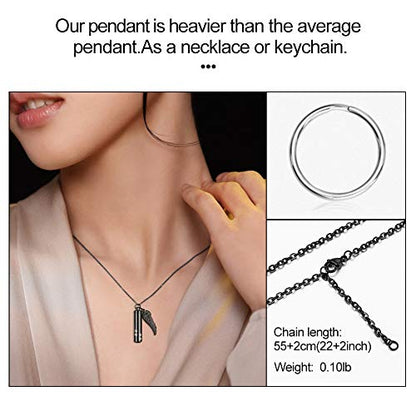 abooxiu Cylinder Cremation Urn Necklace with Angel Wing Pet Paw Ashes Keepsake Jewelry - color: Black-L