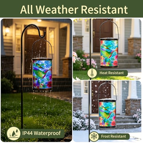 MUMTOP Hummingbird Solar Lantern, Hanging Glass Outdoor Garden Light - color: Turquoise