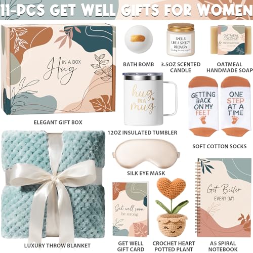 Get Well Gifts Basket for Women After Surgery Recovery Cancer Care Package | Get Well Soon Gift Baskets Feel Better Chemo Self Care Package Thinking of You Encouragement Comfort Gift Box for Sick Friend - color: Dusty Blue