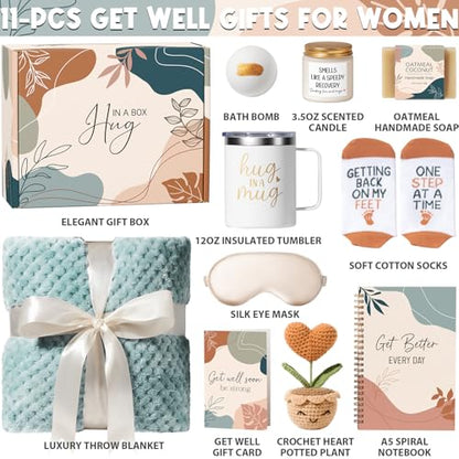 Get Well Gifts Basket for Women After Surgery Recovery Cancer Care Package | Get Well Soon Gift Baskets Feel Better Chemo Self Care Package Thinking of You Encouragement Comfort Gift Box for Sick Friend - color: Dusty Blue
